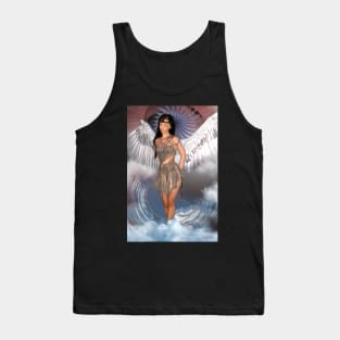 Woman with angel wings standing in clouds Tank Top